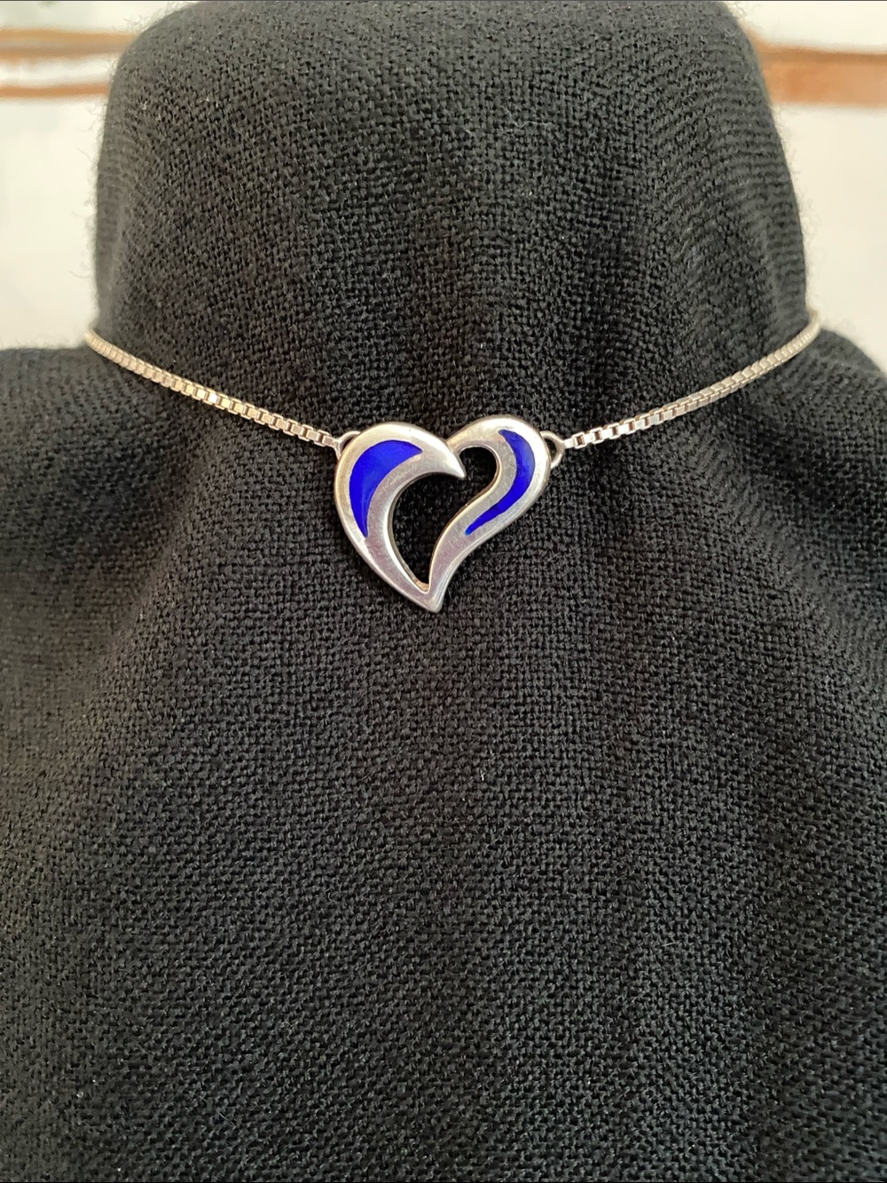 Lapis Blue Sterling Heart Pendant Necklace 14” Women Jewelry Pre-Owned.